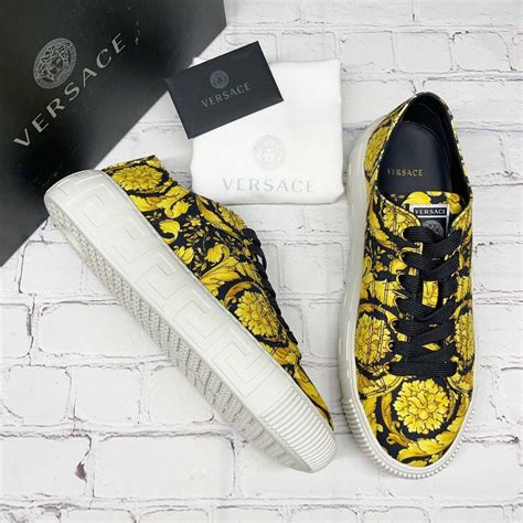 versace sneakers black leather low top|Versace greca barocco print sneakers.